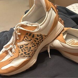New Balance Tan and White Women's Athletic Shoes with Leopard Accents